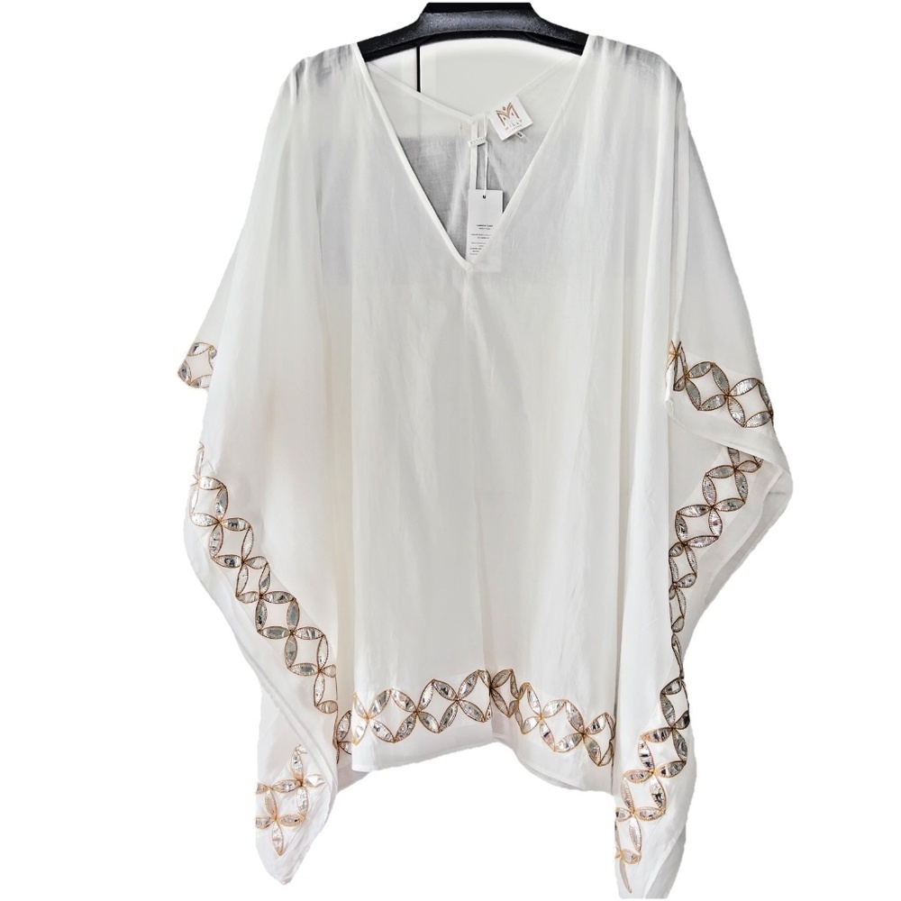 NEW Milly Cabana Caftan Mirrored Embroidery Women's One Size White Beach Cover